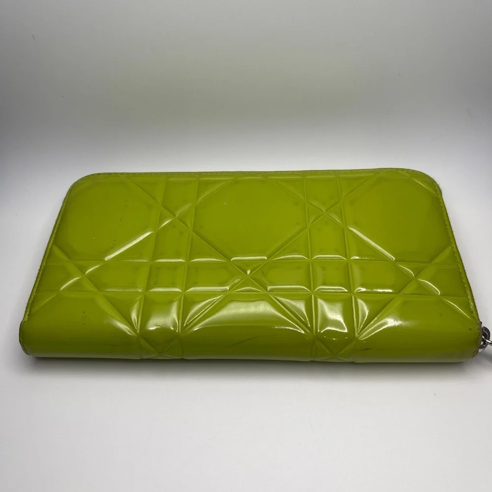 Dior Lady Dior Cannage Patent Leather Zip Around Long Wallet - Preowned